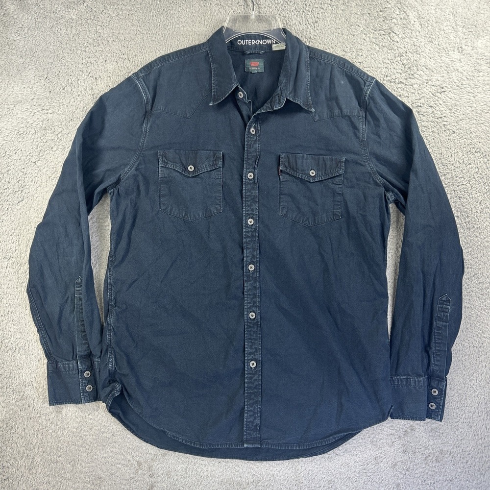 Outerknown Men's Casual Button Down Shirt - Dark Blue